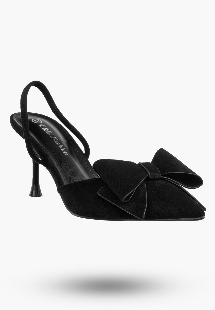 Szpilki Damskie Eleganckie Buty Na Obcasie z kokardą Czarne