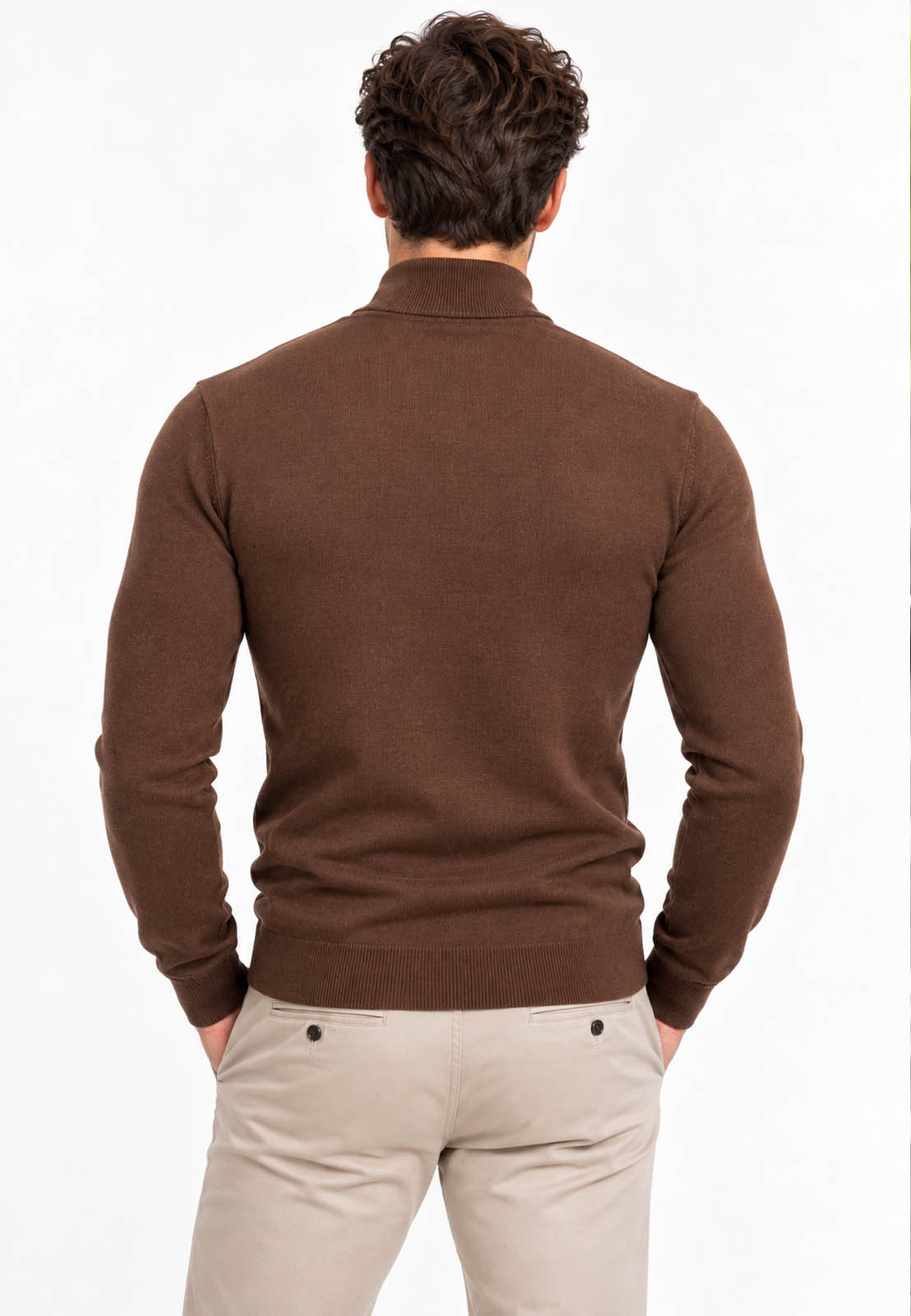 Półgolf męski Slim Fit mocno dopasowany z grubszej dzianiny brązowy Czekolada