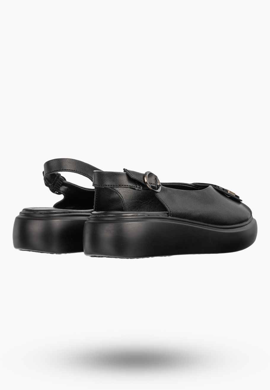 Sandały Damskie Skórzane Buty Czarne Na Platformie Z Ozdobą Letnie Casual