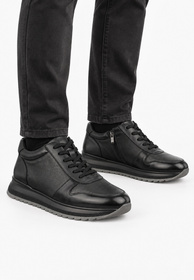 Trzewiki Skórzane Męskie Buty Sneakersy Wysokie PREMIUM SOLE Czarne