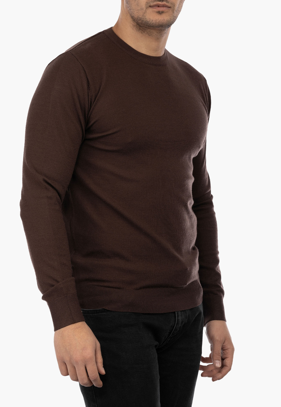 Sweter Męski Elegancki Klasyczny Basic Brązowy S-B-1-2024
