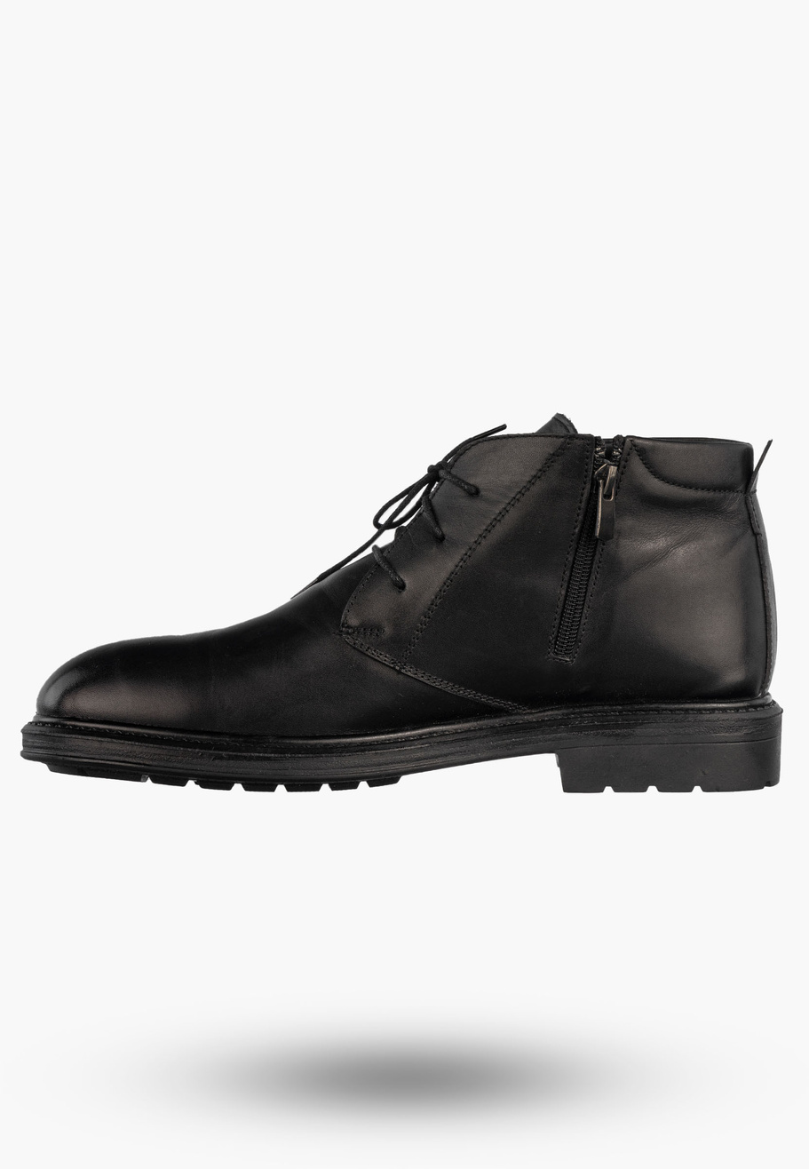 Trzewiki Męskie Zimowe Buty Ocieplane Eleganckie Klasyczne Na Zamek Czarne