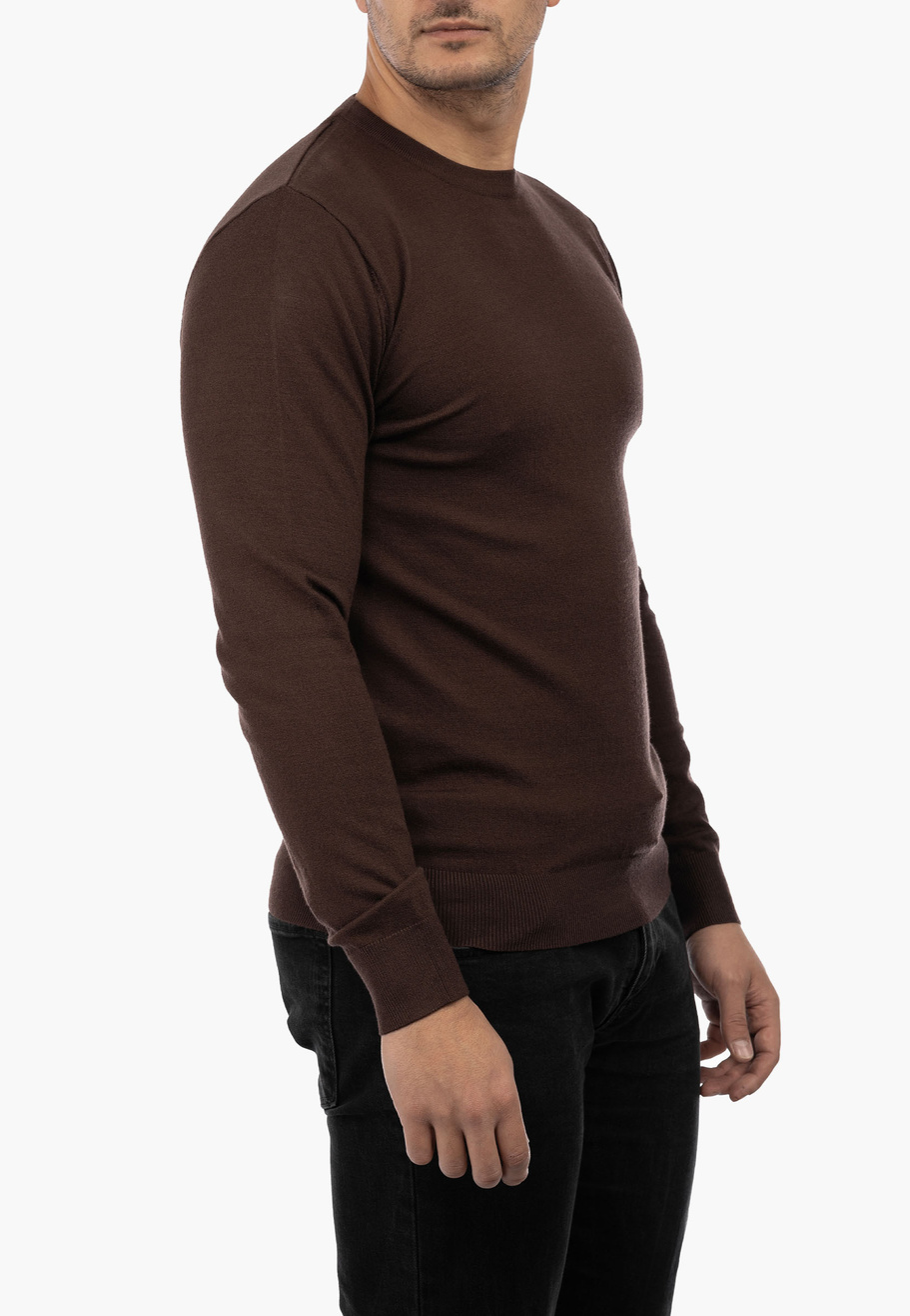 Sweter Męski Elegancki Klasyczny Basic Brązowy S-B-1-2024