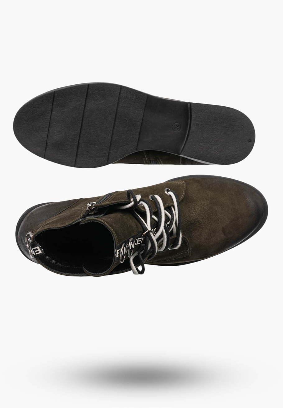 Botki Damskie Skórzane Buty Na Zamek Ocieplane Casual Za Kostkę Zielone