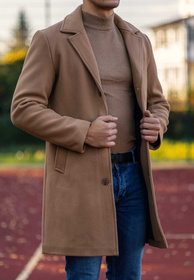 Płaszcz Męski Długi Camel Elegancki