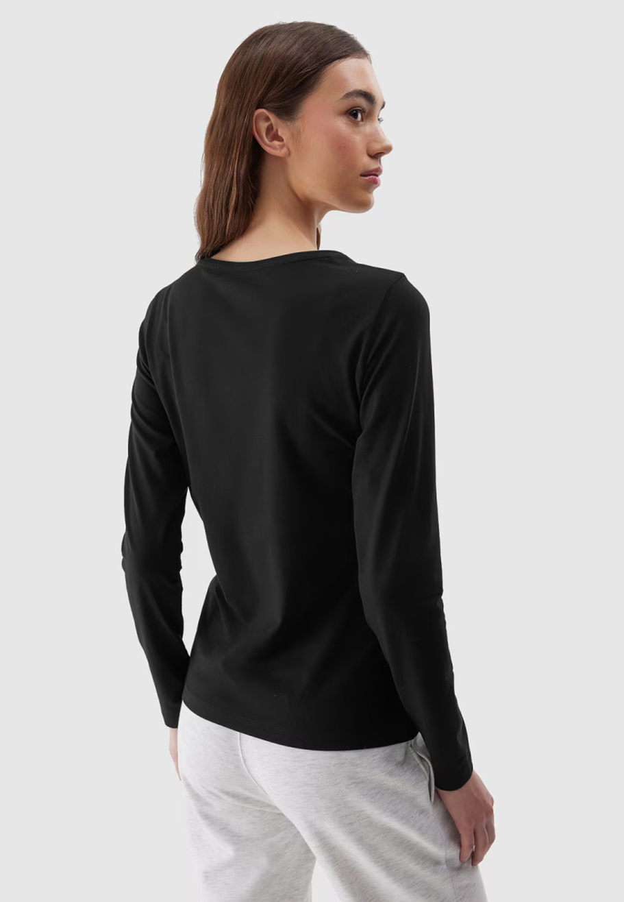 Longsleeve Damski 4F Slim Gładki Koszulka z Długim Rękawem Czarna 4FWSS24TLONF218