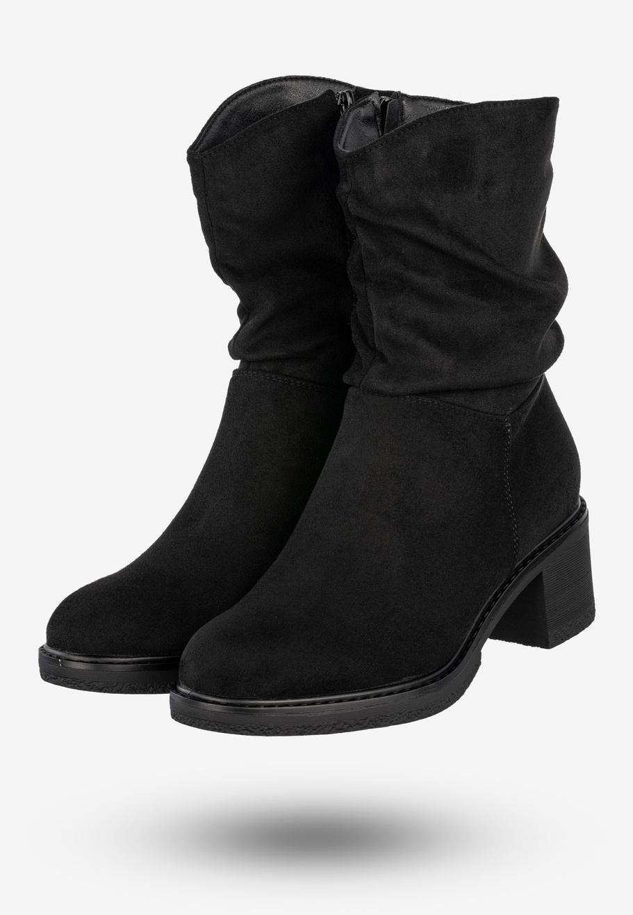 Botki Damskie Buty Zimowe Na Obcasie Ocieplane Czarne Potocki 25-51303BK
