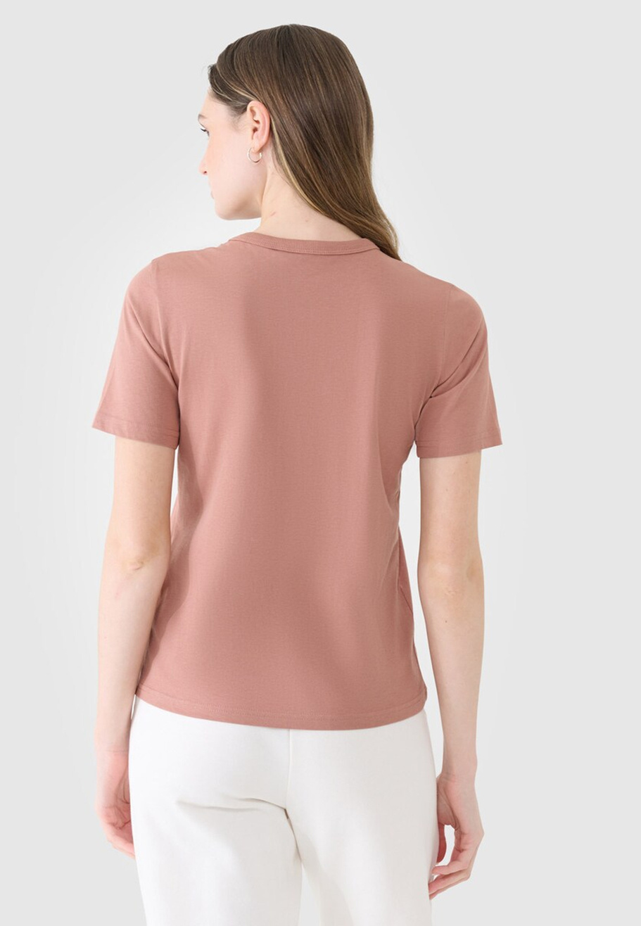 Koszulka Damska 4F T-shirt Regular Basic Casual Bawełna Brązowy 4FWSS25TTSHF1991