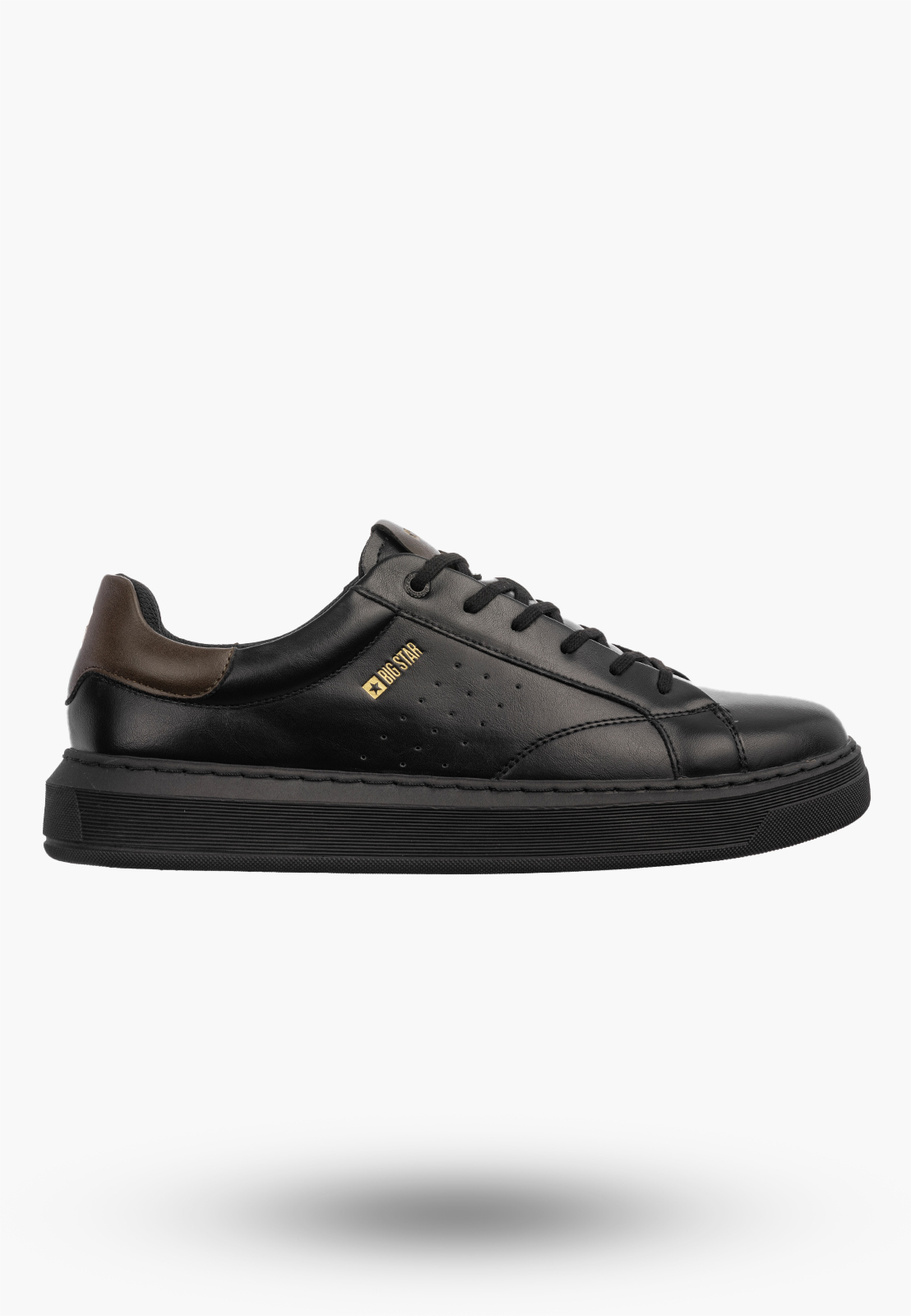 Sneakersy Męskie BIG STAR Buty Sportowe Skórzane Czarne UU174291