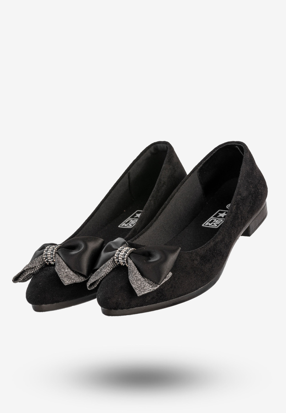 Baleriny Damskie Buty Z Kokardą Eleganckie Czarne News 22BL02-4820