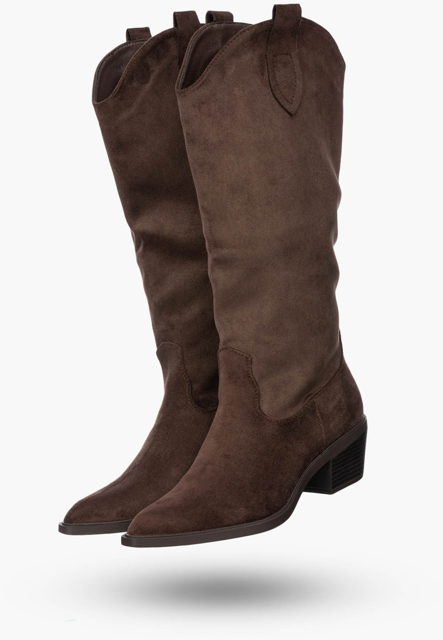 Kozaki Damskie Na Klocku Casual Stylowe Eleganckie Zimowe Brązowe
