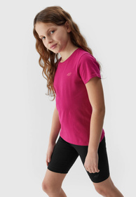Koszulka Dziewczęca 4F T-shirt Bawełniany Ciemny Róż 4FJWSS24TTSHF1110