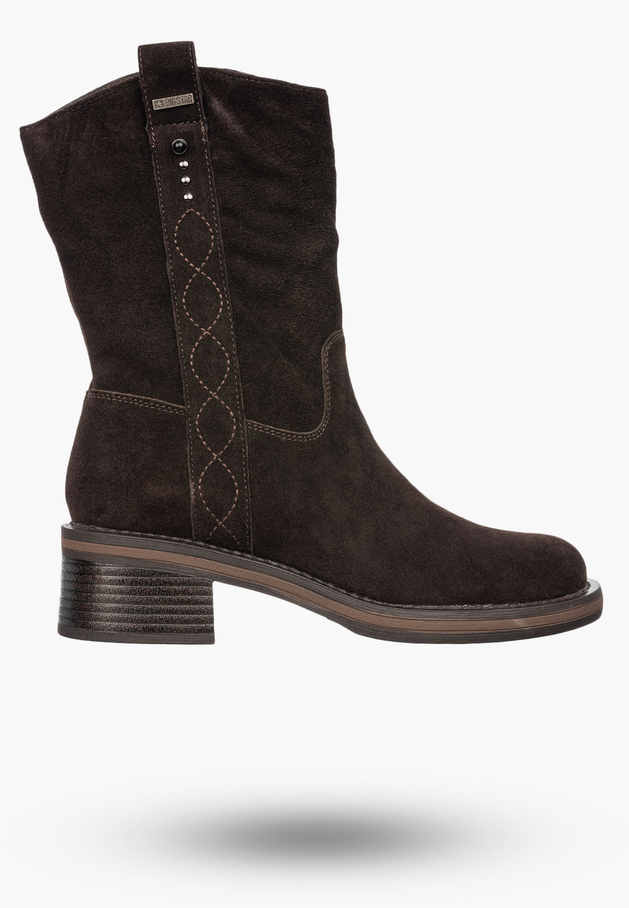 Botki Damskie BIG STAR Buty Zamszowe Ocieplane Brązowe UU274607