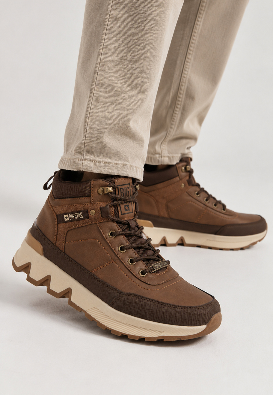 Trapery Męskie BIG STAR Ekoskóra Buty Zimowe Za Kostkę Brązowe SS174252