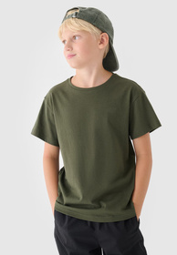 Koszulka Chłopięca 4F T-shirt Z Logo Basic Oversize Bawełna Khaki 4FJRAW24TTSHM2315