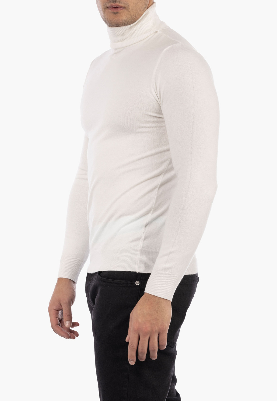 Golf Męski Elegancki Sweter Slim Fit Dopasowany Klasyczny Śmietanowy