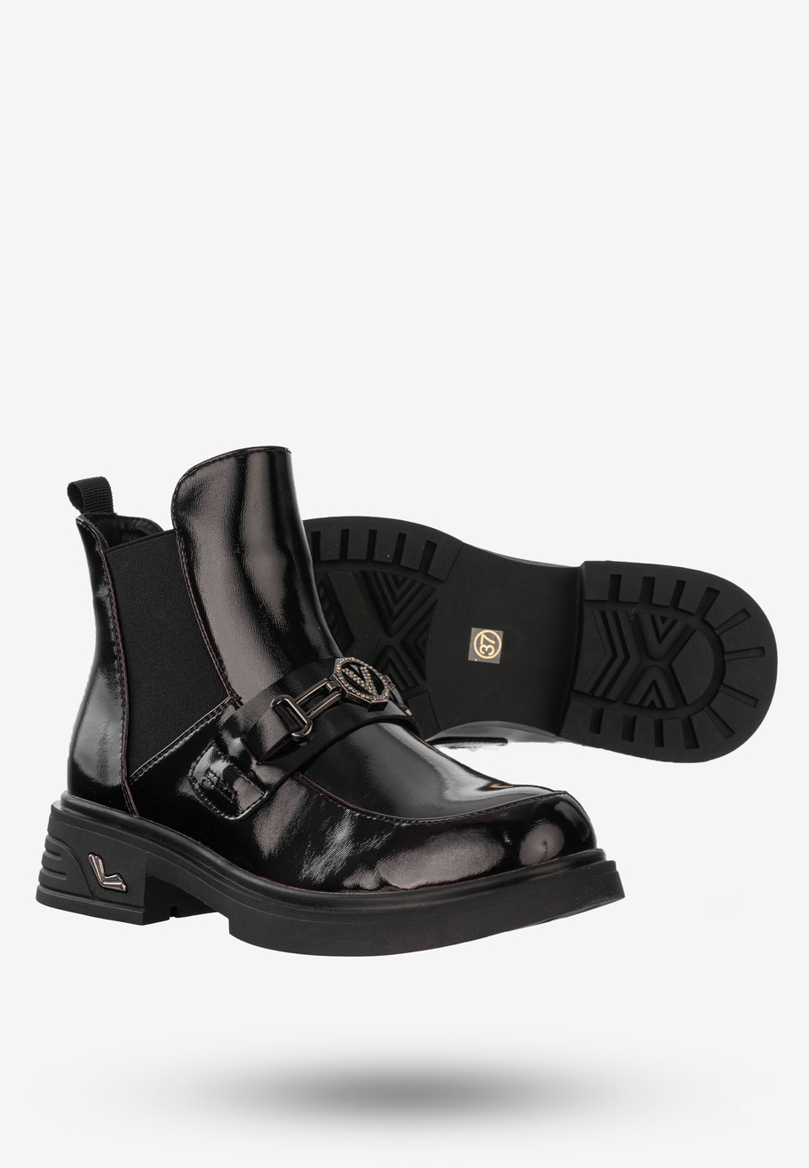 Buty Damskie Botki Ekoskóra Ocieplane Na Zimę Bordowe Potocki 24-12542BD