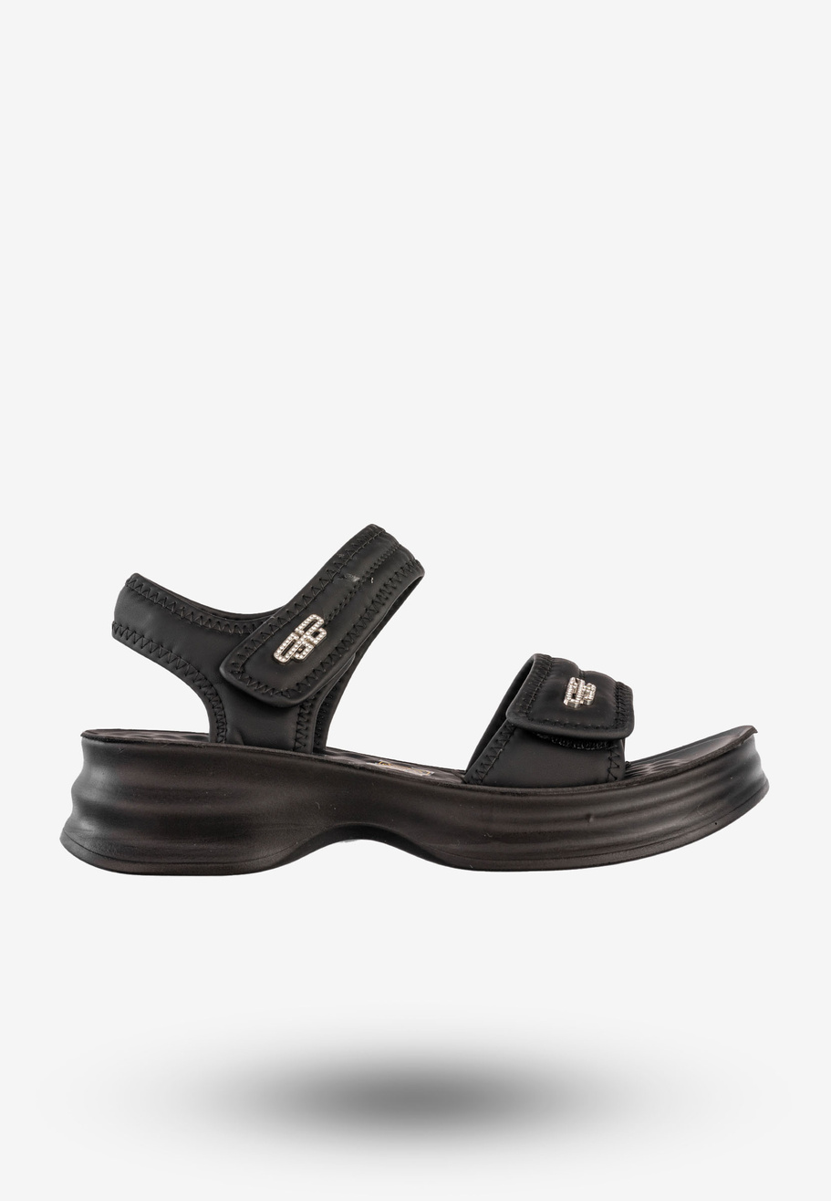 Sandały Damskie Ekoskóra Buty Eleganckie Na Rzepy Czarne Potocki 25-105300BK