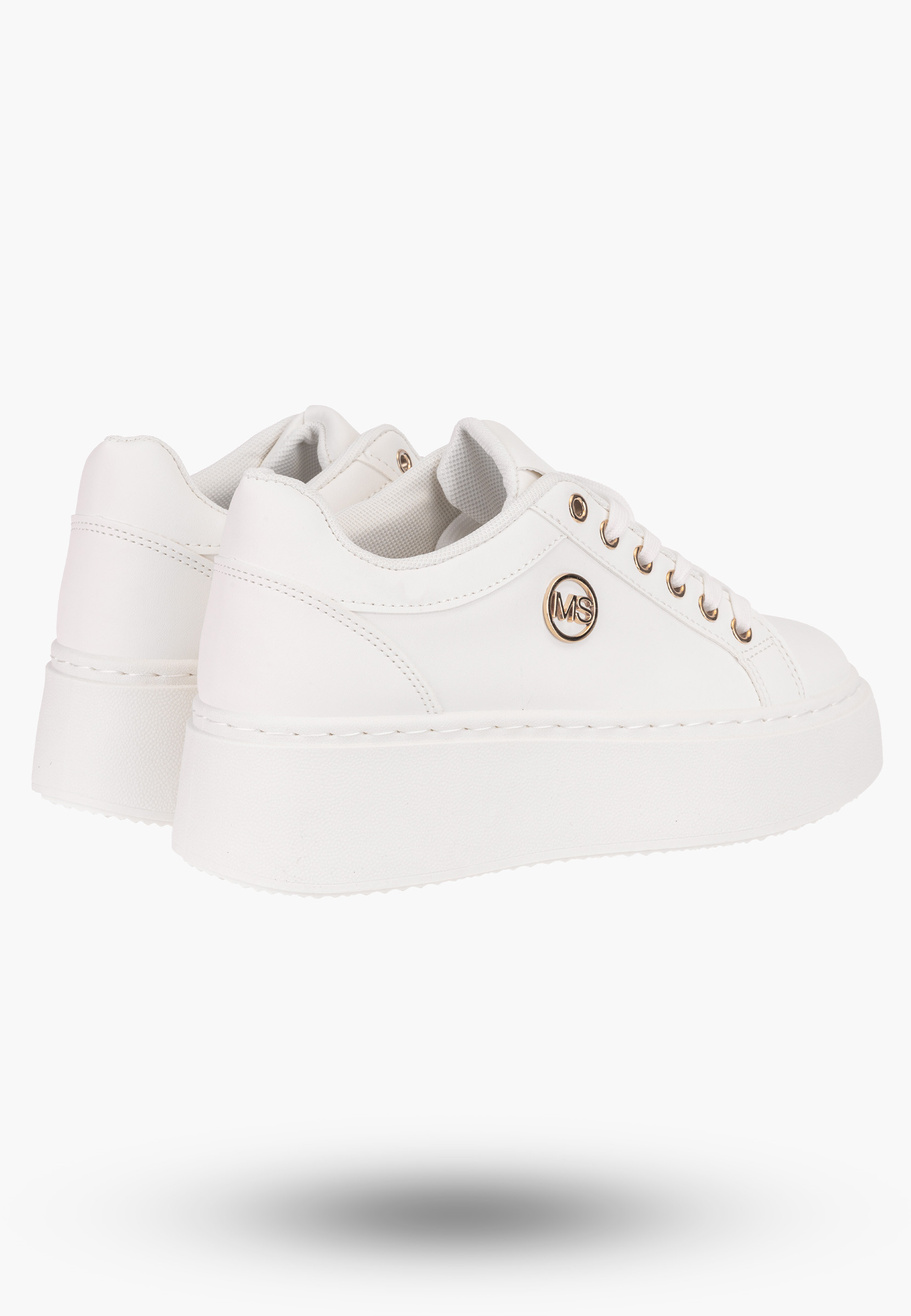 Sneakersy Damskie Białe na wysokie podeszwie z subtelną ozdobą