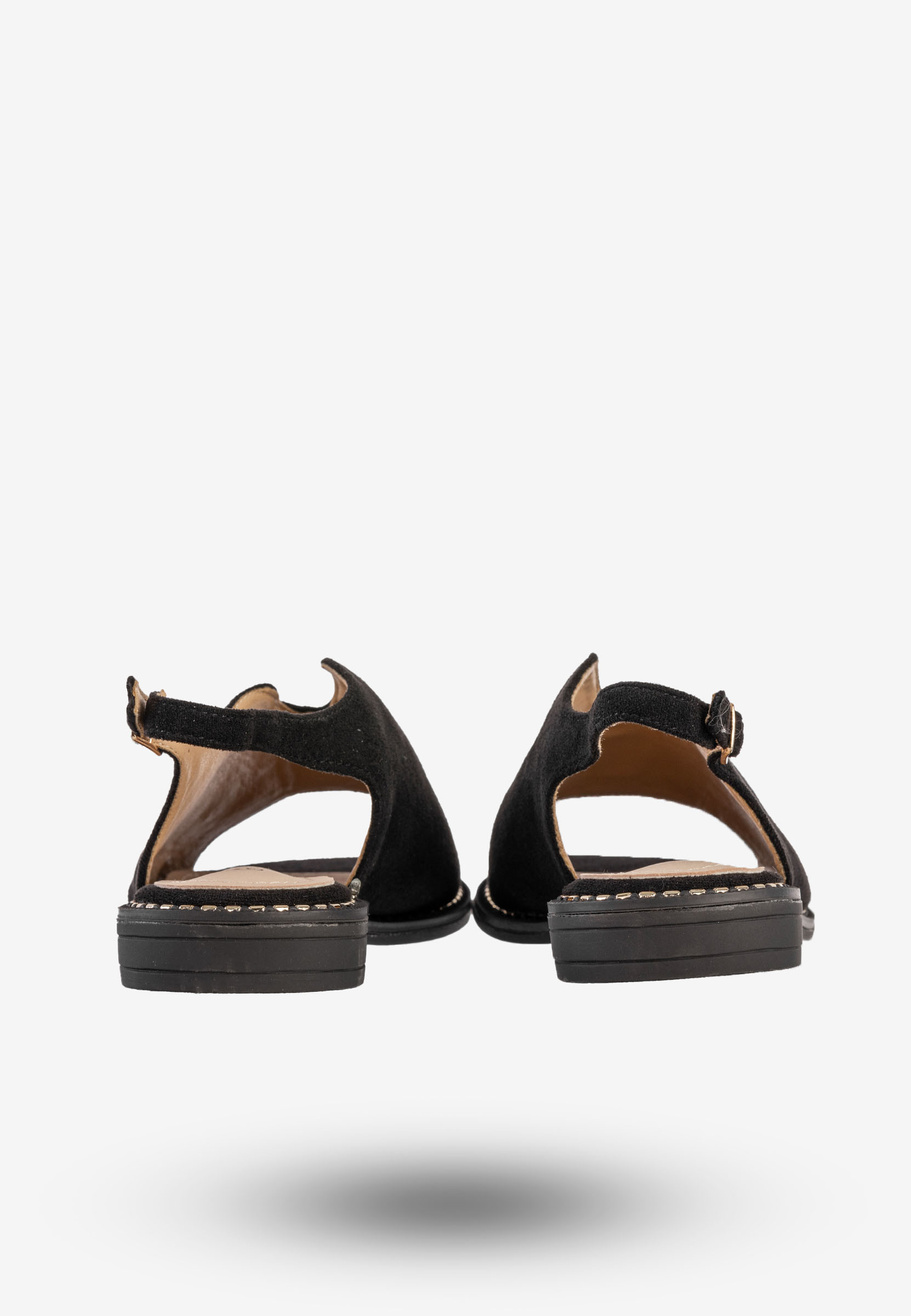 Sandały Damskie Buty Eleganckie Płaski Obcas Skórzana Wkładka Czarne Potocki 25-43329BK