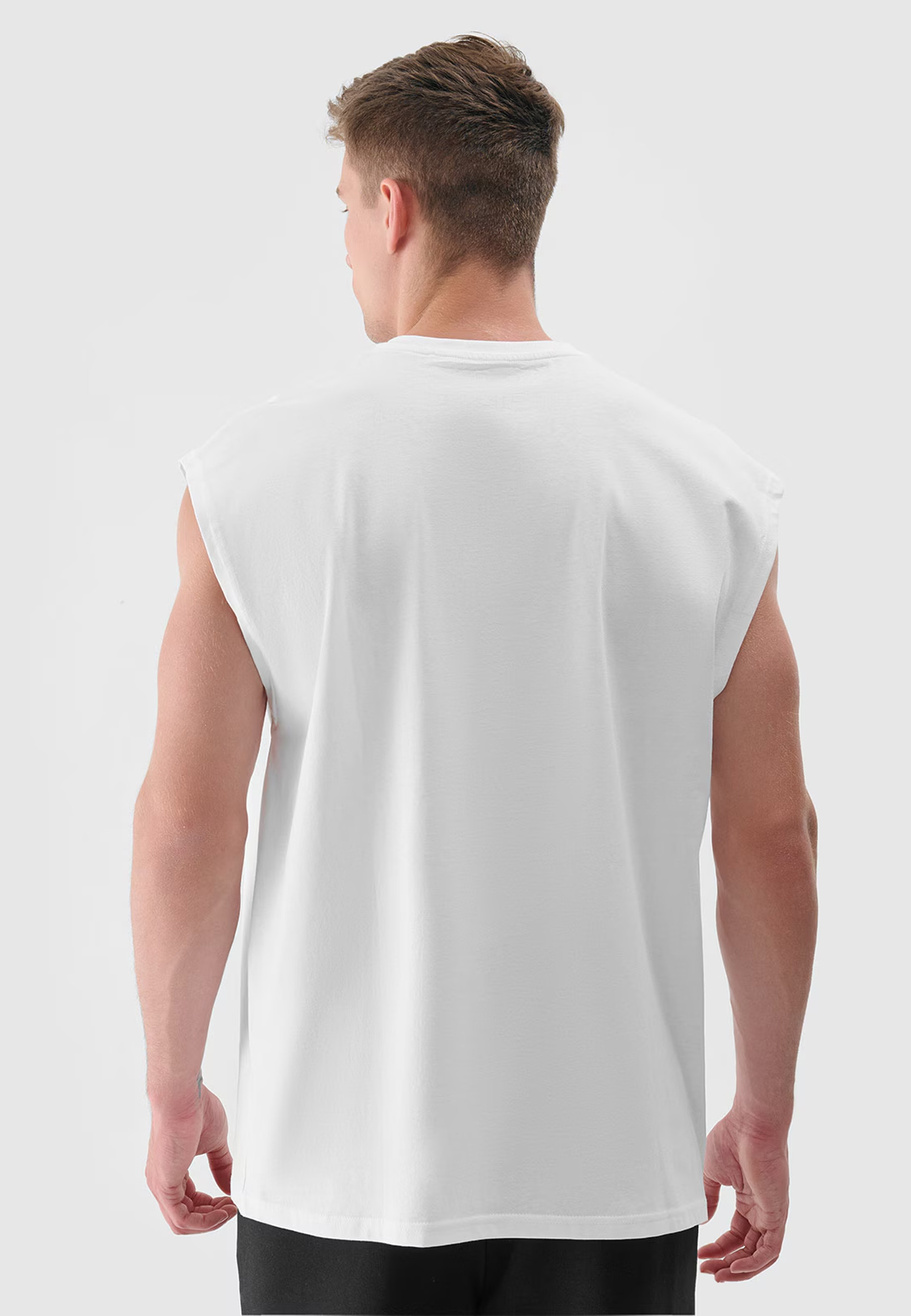 Tank Top Męski 4F Oversize Z Nadrukiem Koszulka Biała 4FRSS24TSLEM148