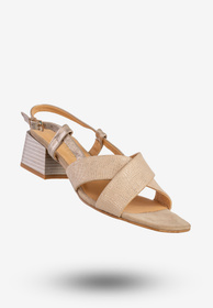 Sandały Damskie Skórzane Buty Eleganckie Na Klocku Beżowe EMMA 8782