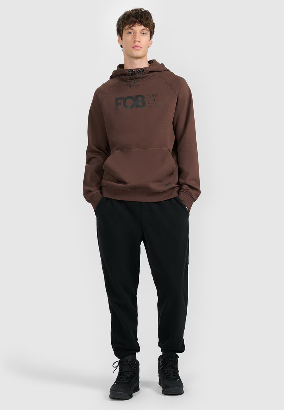 Bluza Męska 4F Z Kapturem Nierozpinana Z Nadrukiem Brązowa 4FWAW25TSWSM2390