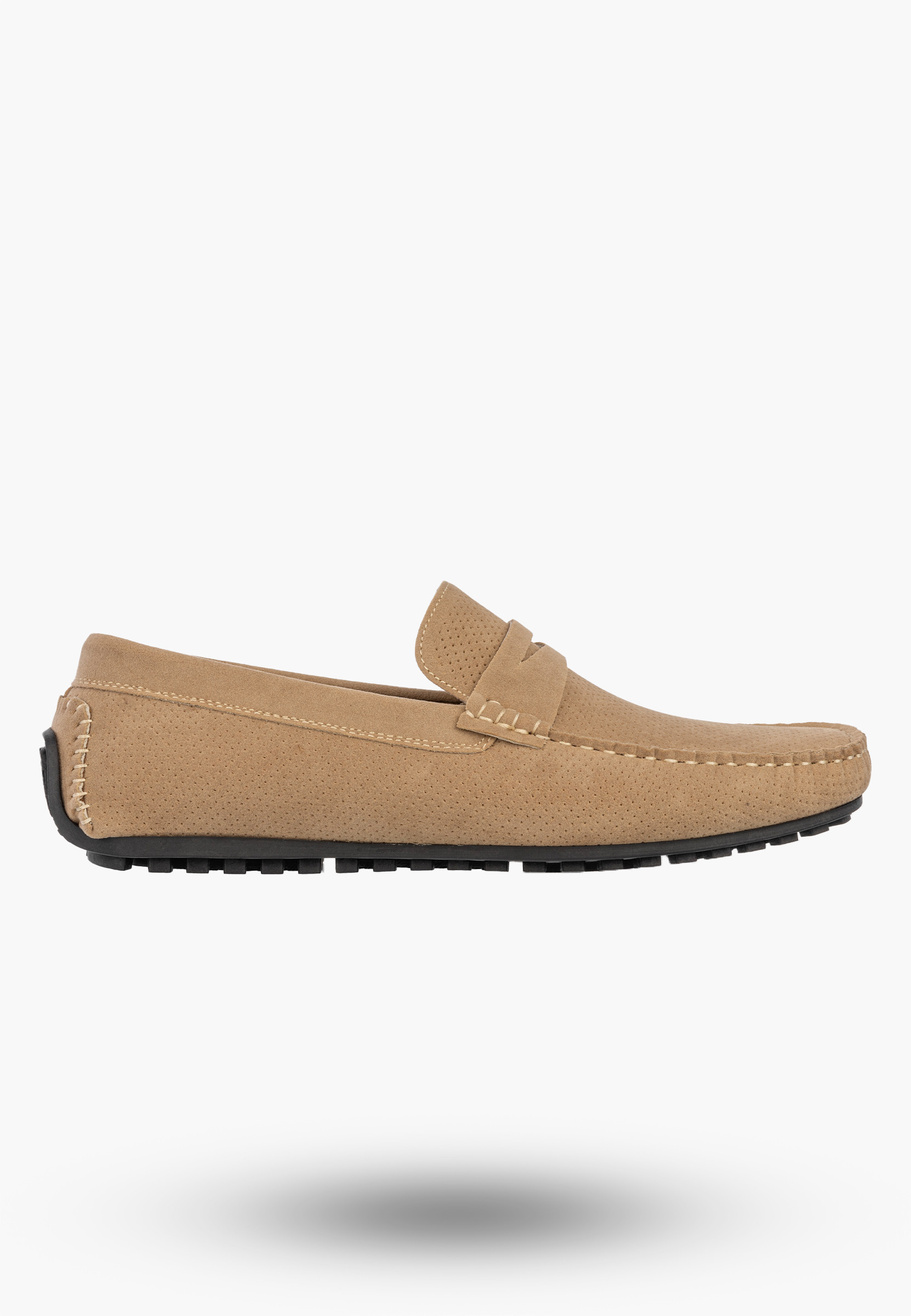 Mokasyny Męskie Ażurowe Eleganckie Wizytowe Buty Casual Beżowe Vanhorn