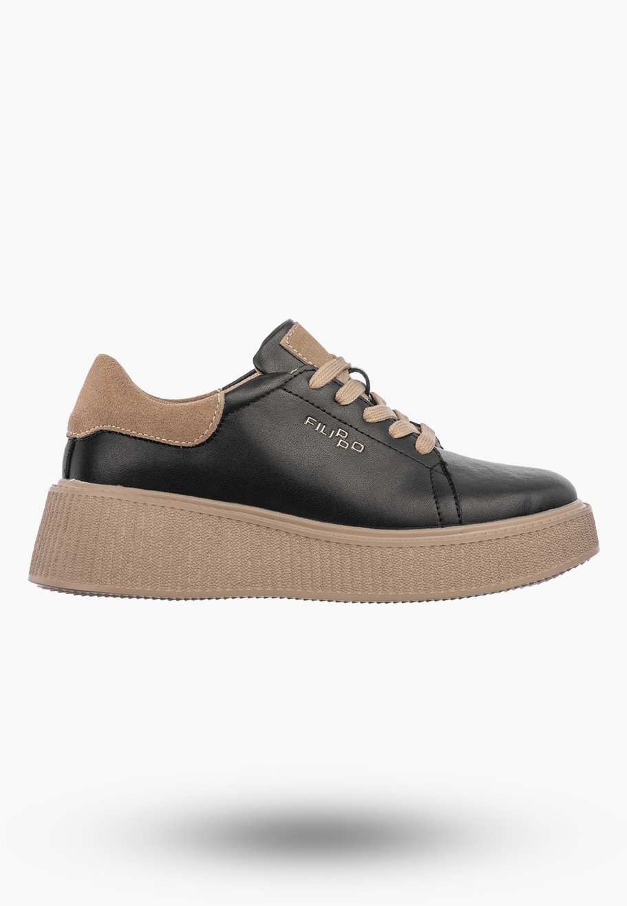 Sneakersy Skórzane Damskie Buty Na Platformie Półbuty FILIPPO Czarne