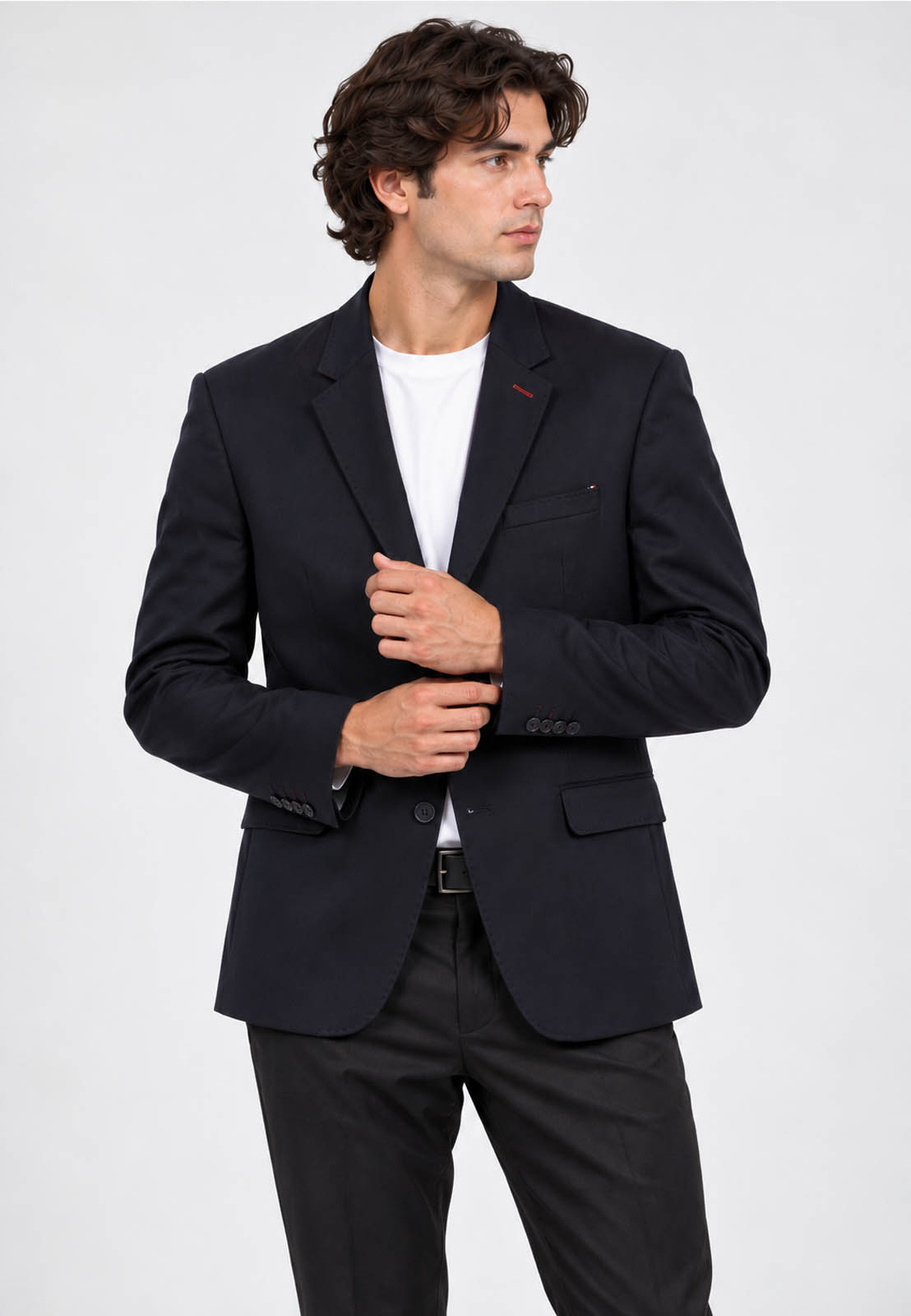 Marynarka Męska Elegancka Wizytowa Slim Fit Bawełniana Granatowa