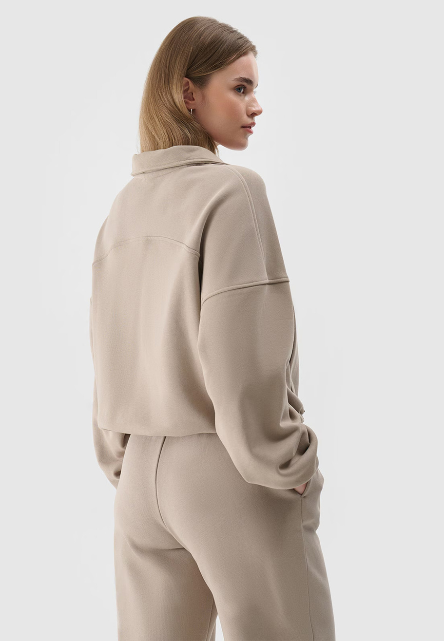 Bluza Dresowa Damska 4F Bez Kaptura Ze Stójką Beżowa 4FRAW24TSWSF1824