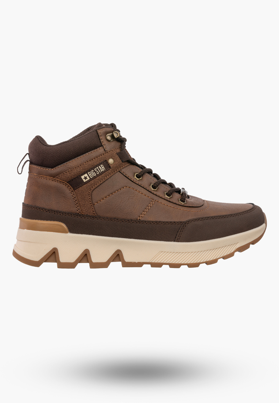 Trapery Męskie BIG STAR Ekoskóra Buty Zimowe Za Kostkę Brązowe SS174252
