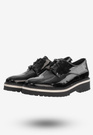 Półbuty Buty Damskie Skórzane Eleganckie Czarne Lakierowane 3519/090-P