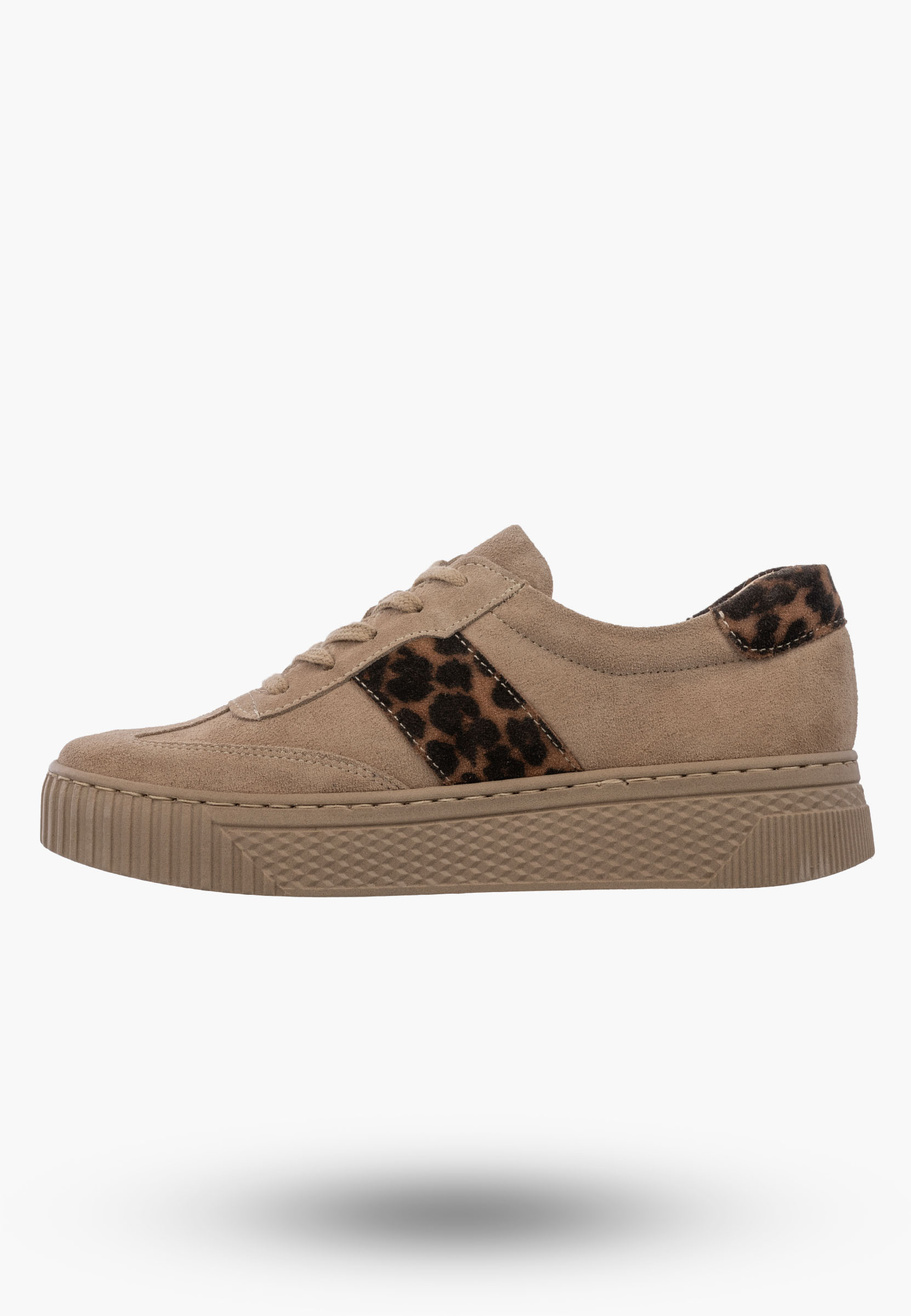 Sneakersy Damskie Skórzane Półbuty Niskie Buty Panterka Beżowe