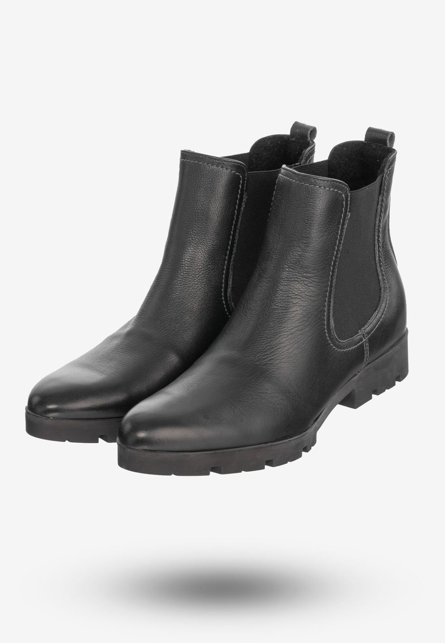 Buty Damskie Botki Ze Skóry Naturalnej Na Płaskim Obcasie Na Zimę Granatowe B-117/3
