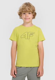 Koszulka Chłopięca 4F T-shirt Z Logo Ciemny Limonkowy 4FJWAW25TTSHM2417