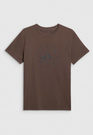 Koszulka Męska 4F T-shirt Z Nadrukiem Regular Brązowa 4FWAW25TTSHM3138
