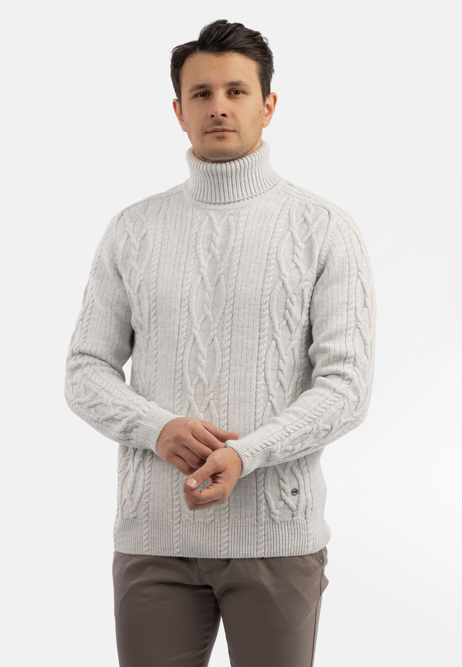 Sweter Męski Golf Szary Gruby Zimowy Wełniany Ciepły