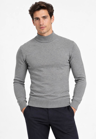 Półgolf męski Slim Fit dopasowany z nieco grubszej dzianiny szary ze stójką