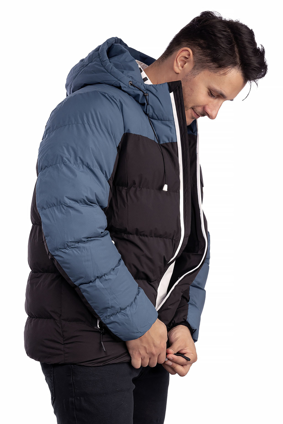 Kurtka Męska Zimowa Puchowa Czarno Niebieska CROSS JEANS INDIGO