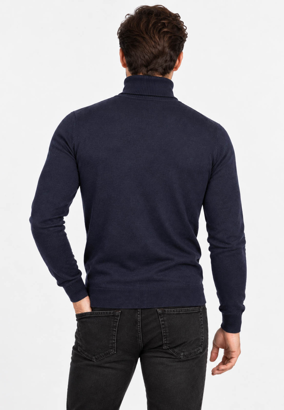 Golf Męski Elegancki Sweter Slim Fit Dopasowany Klasyczny Granatowy