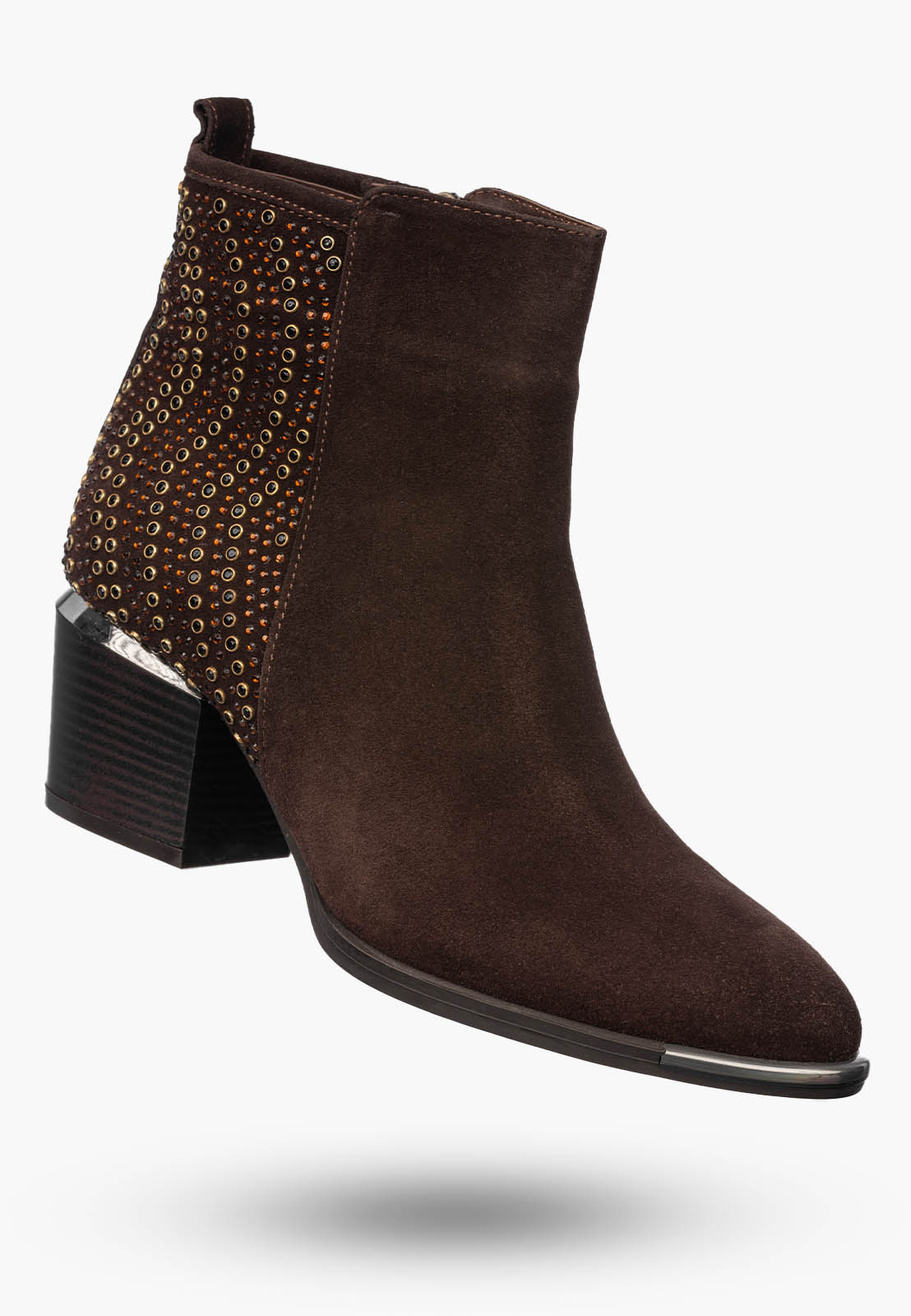 Botki Damskie Skórzane Buty Zamszowe Na Zamek Na Klocku Eleganckie Brązowe