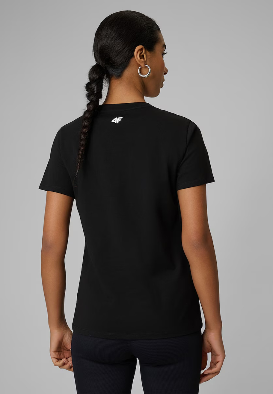 Koszulka Damska 4F T-shirt Regular Z Nadrukiem Czarny 4FWSS26TTSHF2785