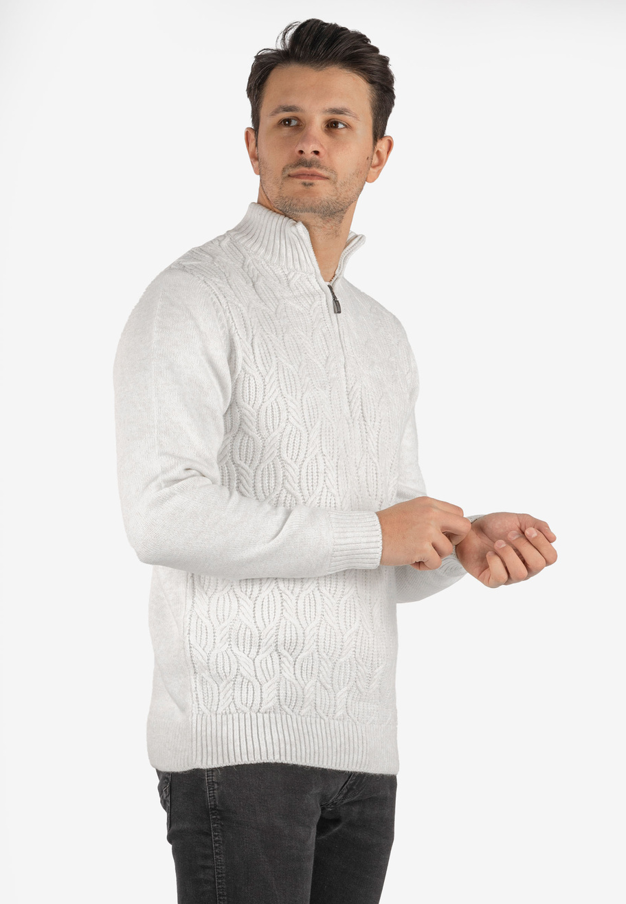 Sweter Męski Biały Golf Rozpinany Gruby Zimowy Wełniany Ciepły