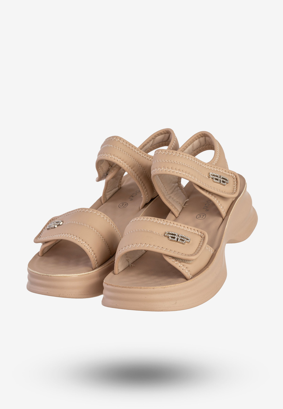 Sandały Damskie Ekoskóra Buty Eleganckie Na Rzepy Beżowe Potocki 25-105300BG