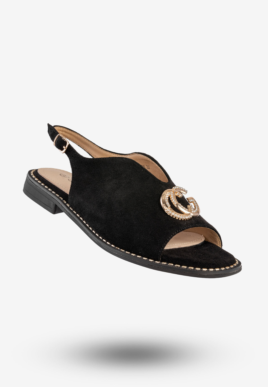 Sandały Damskie Buty Eleganckie Płaski Obcas Skórzana Wkładka Czarne Potocki 25-43329BK