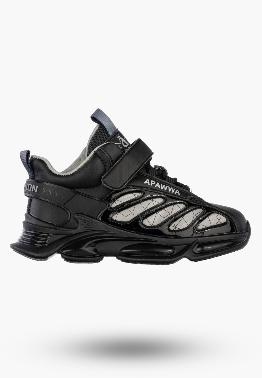 Sneakersy Dziecięce Ekoskóra Buty Sportowe Na Rzepy Półbuty Czarne Apawwa