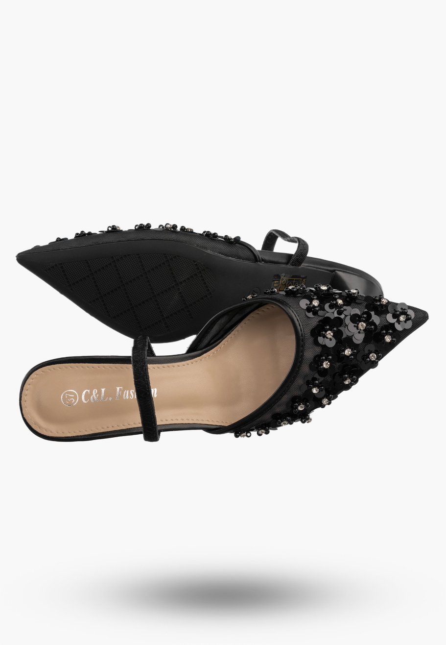 Szpilki Damskie Eleganckie Buty Na Obcasie z perełkami Czarne