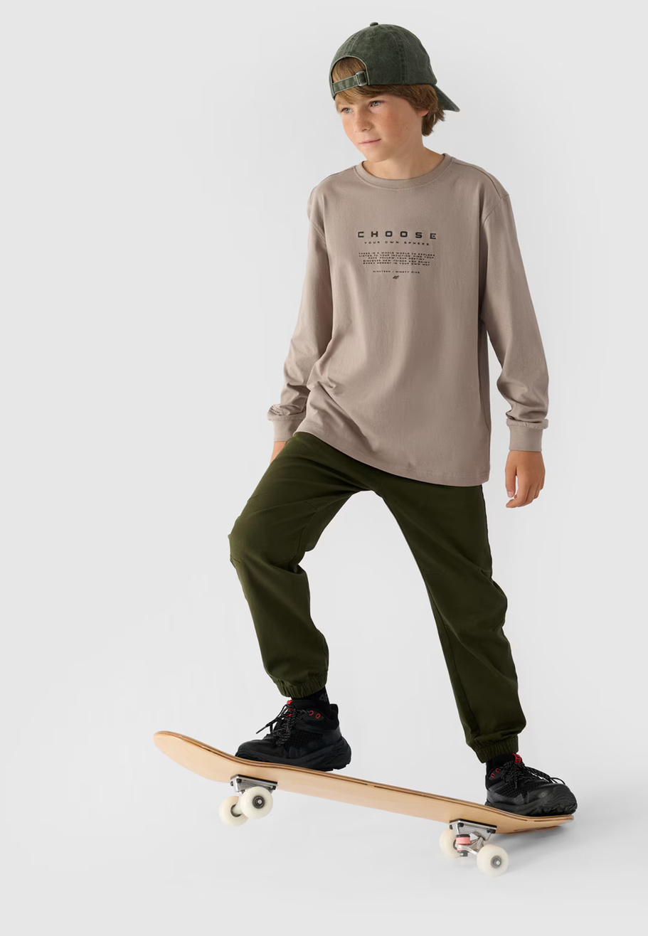 Longsleeve Chłopięcy 4F Regular Z Nadrukiem Szary 4FJWAW24TLONM294
