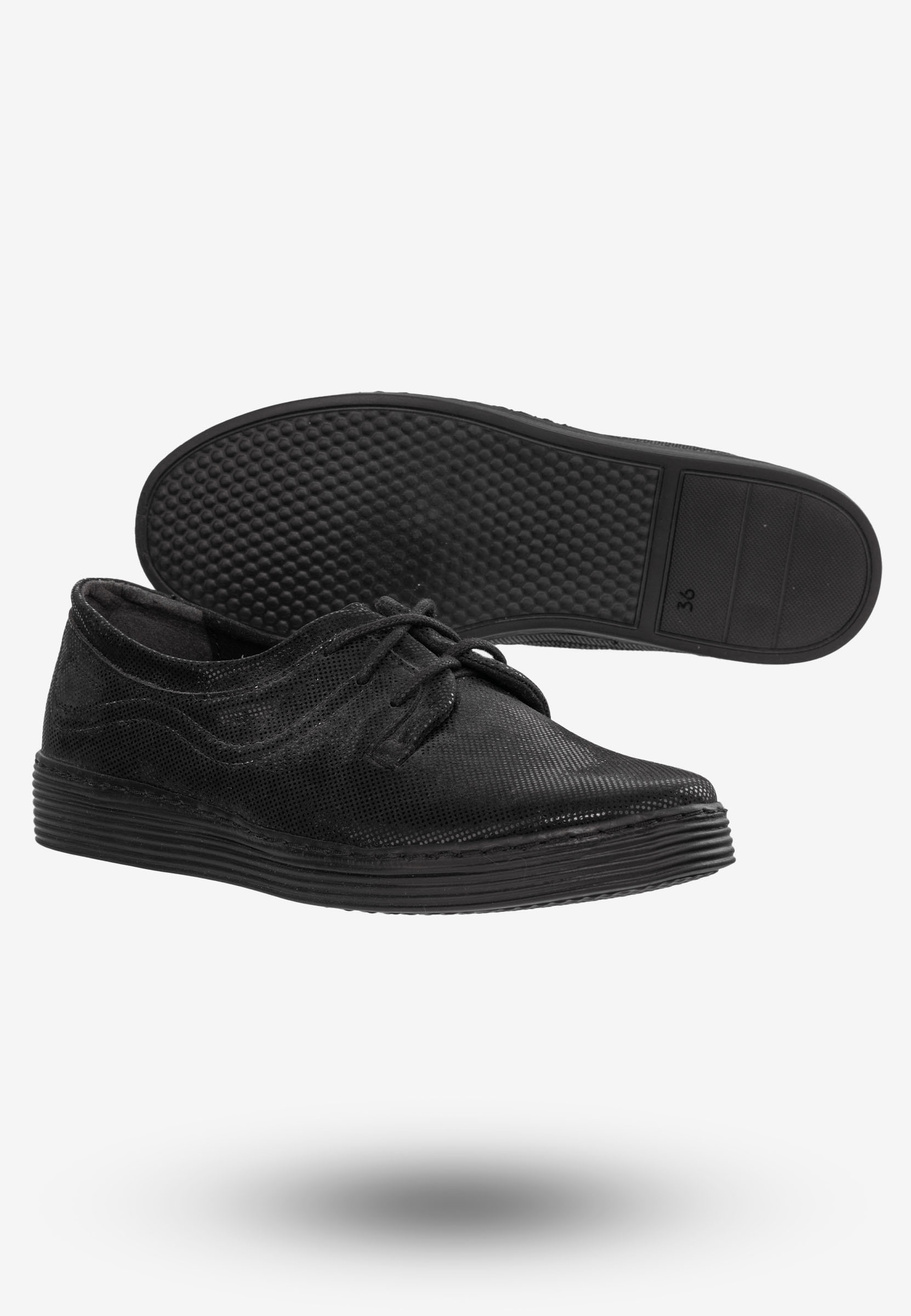 Tenisówki Damskie Buty Ze Skóry Naturalnej Czarne Helios 344